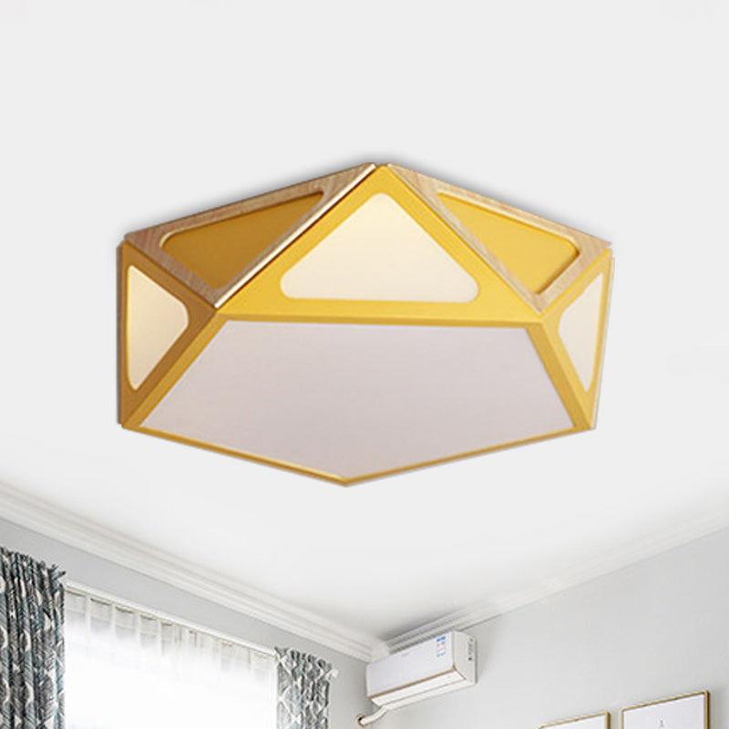 Geometric Flush Light Modern Acrylic White/Pink/Yellow LED Ceiling Mounted Fixture in Warm/White Light, 16"/19.5" Wide Yellow Clearhalo 'Ceiling Lights' 'Close To Ceiling Lights' 'Close to ceiling' Lighting' 290359