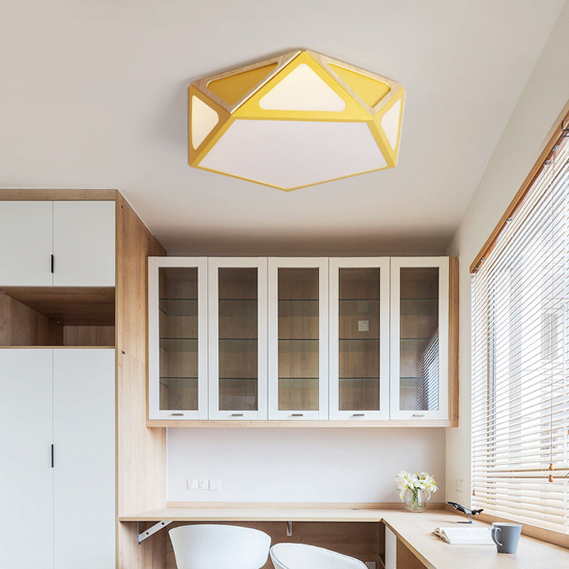 Geometric Flush Light Modern Acrylic White/Pink/Yellow LED Ceiling Mounted Fixture in Warm/White Light, 16"/19.5" Wide Clearhalo 'Ceiling Lights' 'Close To Ceiling Lights' 'Close to ceiling' Lighting' 290360