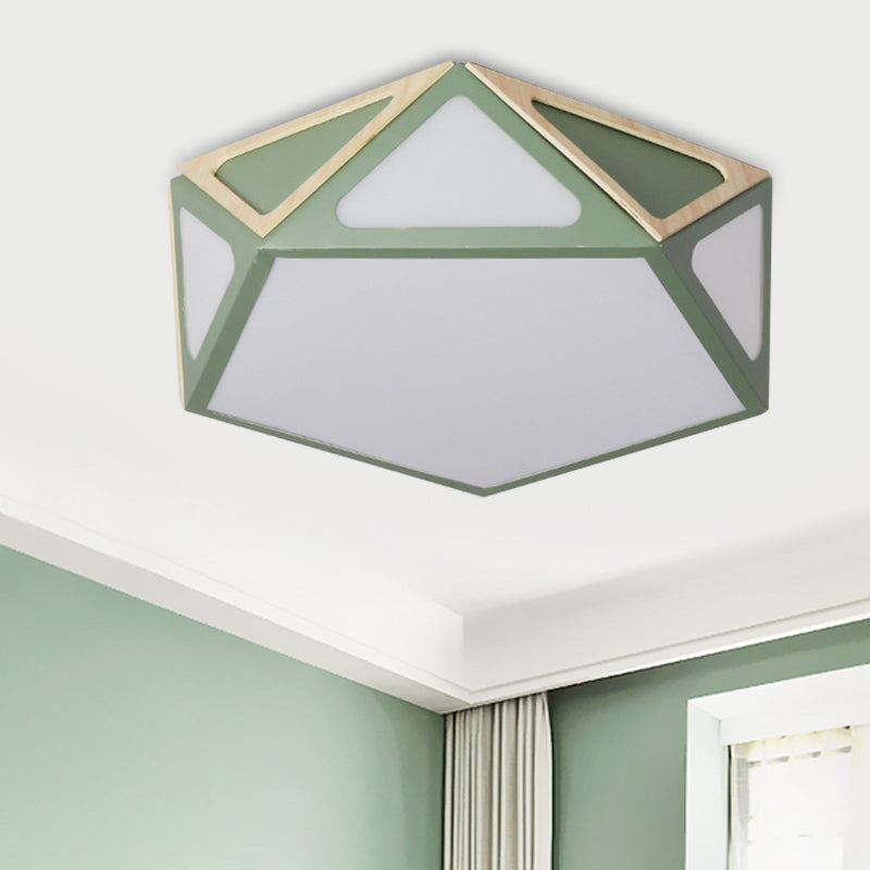 Geometric Flush Light Modern Acrylic White/Pink/Yellow LED Ceiling Mounted Fixture in Warm/White Light, 16"/19.5" Wide Green Clearhalo 'Ceiling Lights' 'Close To Ceiling Lights' 'Close to ceiling' Lighting' 290364