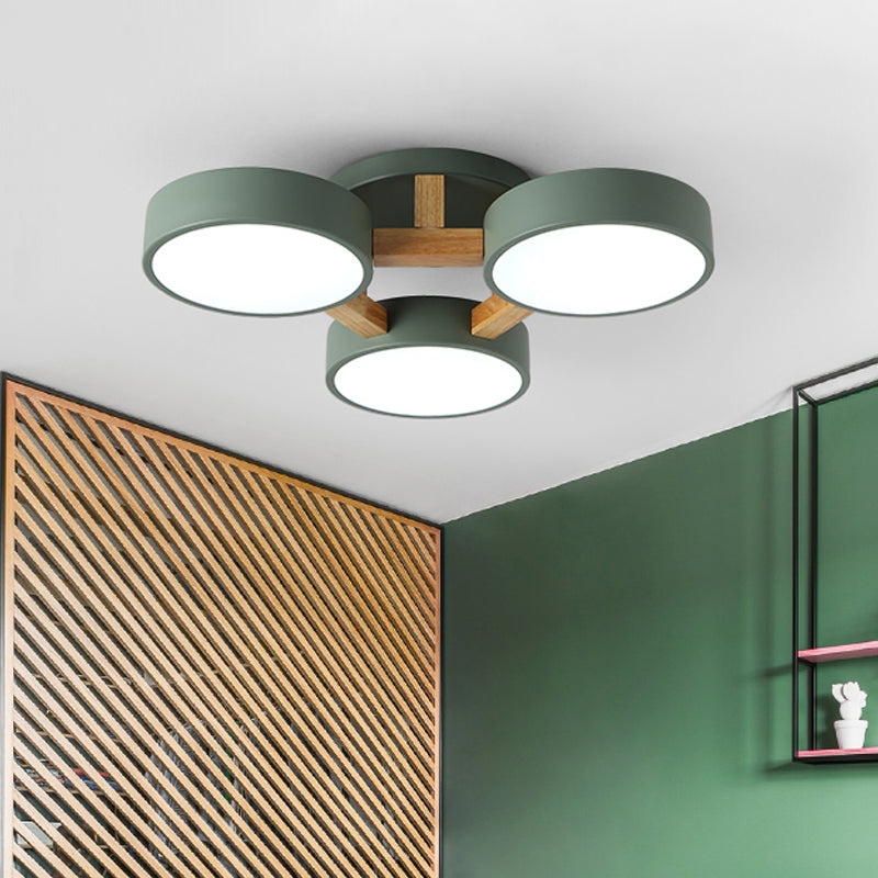 Circular Semi Flush Mount Macaron Metal 4 Heads 21"/24.5" Wide Grey/Green Ceiling Light Fixture with Acrylic Diffuser Clearhalo 'Ceiling Lights' 'Close To Ceiling Lights' 'Close to ceiling' 'Semi-flushmount' Lighting' 290377