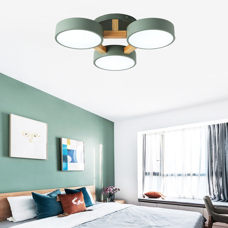 Circular Semi Flush Mount Macaron Metal 4 Heads 21"/24.5" Wide Grey/Green Ceiling Light Fixture with Acrylic Diffuser Clearhalo 'Ceiling Lights' 'Close To Ceiling Lights' 'Close to ceiling' 'Semi-flushmount' Lighting' 290378