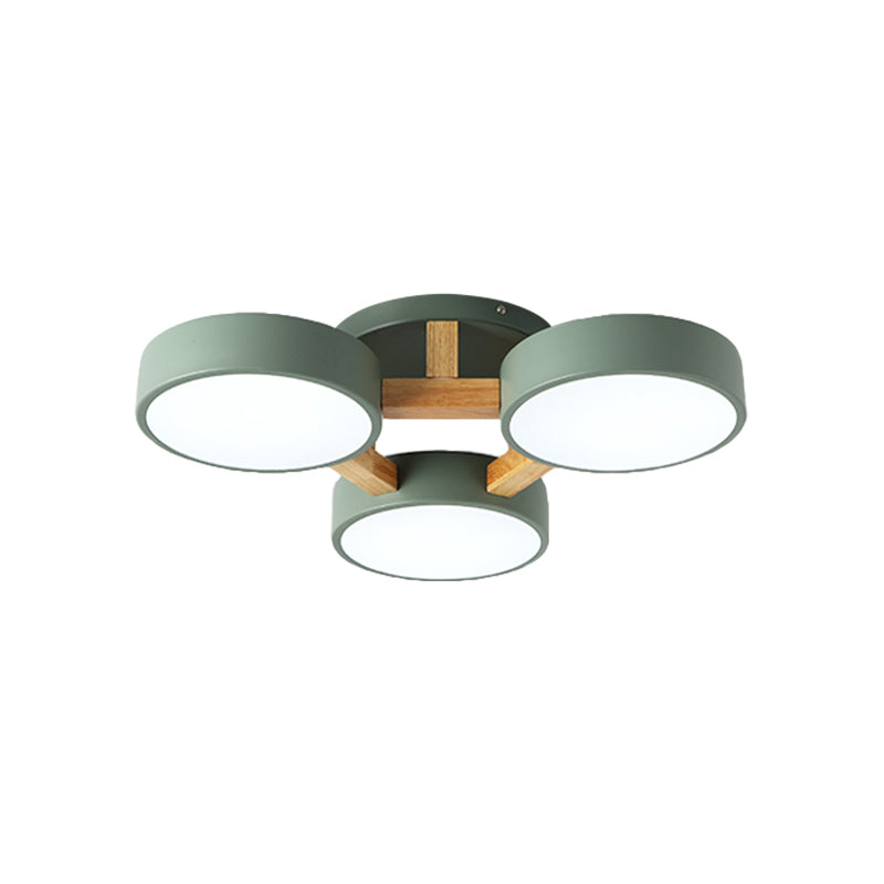 Circular Semi Flush Mount Macaron Metal 4 Heads 21"/24.5" Wide Grey/Green Ceiling Light Fixture with Acrylic Diffuser Clearhalo 'Ceiling Lights' 'Close To Ceiling Lights' 'Close to ceiling' 'Semi-flushmount' Lighting' 290379