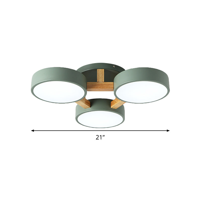 Circular Semi Flush Mount Macaron Metal 4 Heads 21"/24.5" Wide Grey/Green Ceiling Light Fixture with Acrylic Diffuser Clearhalo 'Ceiling Lights' 'Close To Ceiling Lights' 'Close to ceiling' 'Semi-flushmount' Lighting' 290380