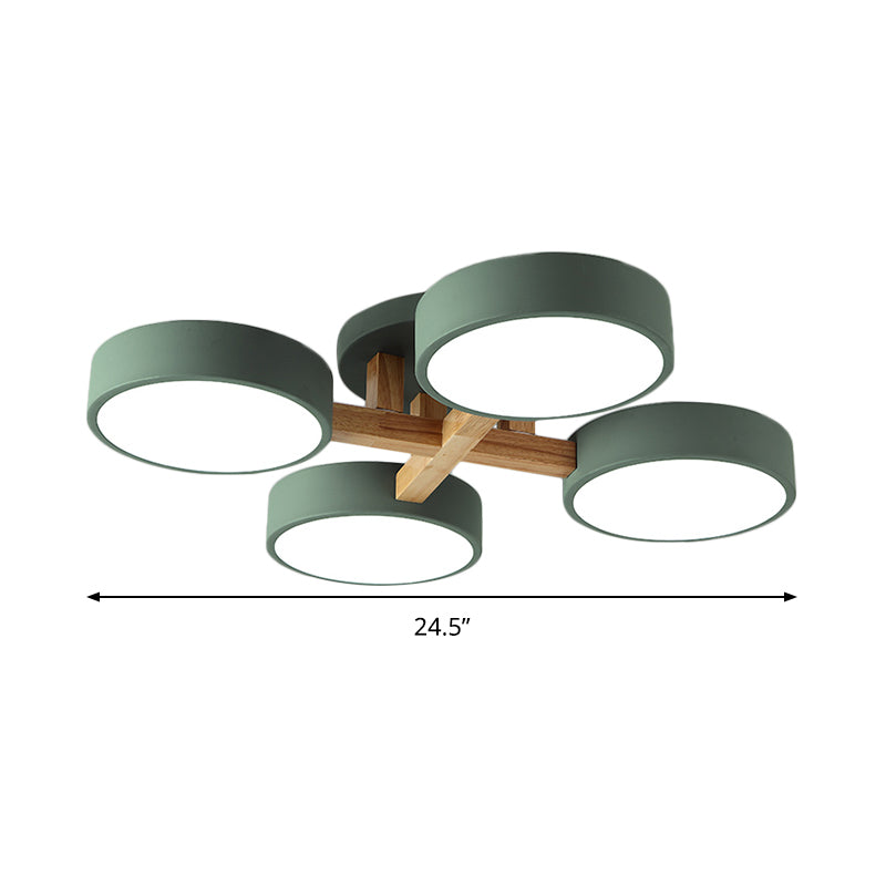 Circular Semi Flush Mount Macaron Metal 4 Heads 21"/24.5" Wide Grey/Green Ceiling Light Fixture with Acrylic Diffuser Clearhalo 'Ceiling Lights' 'Close To Ceiling Lights' 'Close to ceiling' 'Semi-flushmount' Lighting' 290384