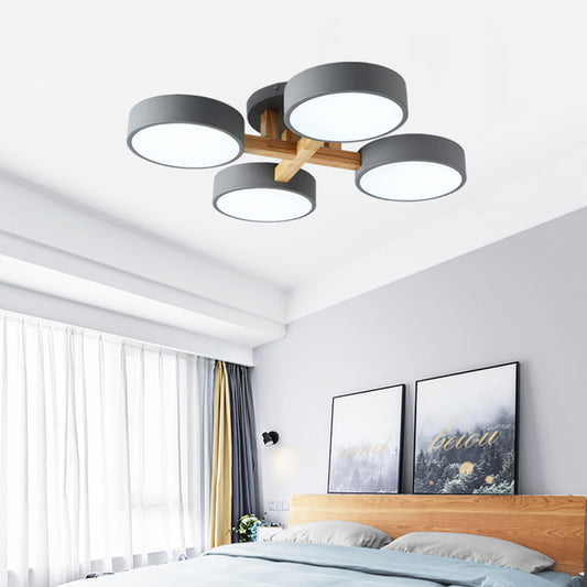 Circular Semi Flush Mount Macaron Metal 4 Heads 21"/24.5" Wide Grey/Green Ceiling Light Fixture with Acrylic Diffuser Clearhalo 'Ceiling Lights' 'Close To Ceiling Lights' 'Close to ceiling' 'Semi-flushmount' Lighting' 290390