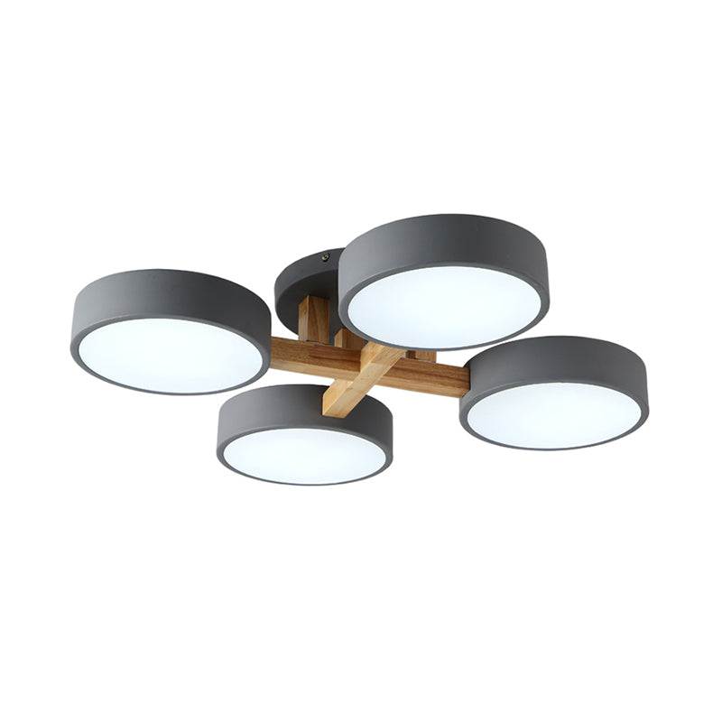Circular Semi Flush Mount Macaron Metal 4 Heads 21"/24.5" Wide Grey/Green Ceiling Light Fixture with Acrylic Diffuser Clearhalo 'Ceiling Lights' 'Close To Ceiling Lights' 'Close to ceiling' 'Semi-flushmount' Lighting' 290391