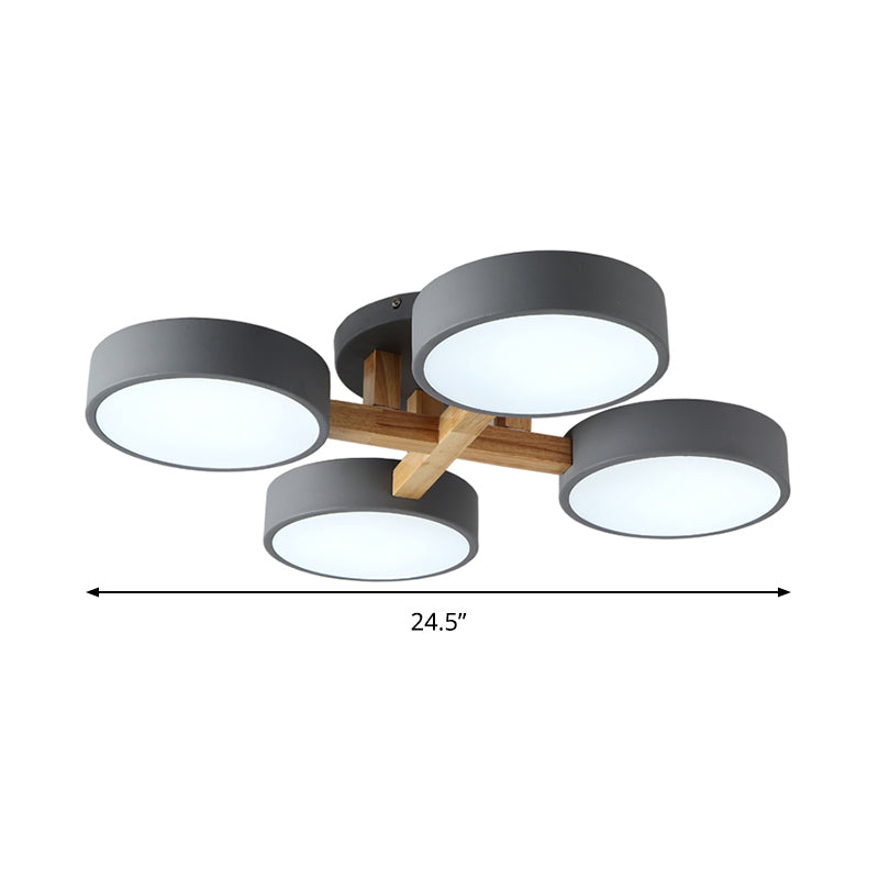 Circular Semi Flush Mount Macaron Metal 4 Heads 21"/24.5" Wide Grey/Green Ceiling Light Fixture with Acrylic Diffuser Clearhalo 'Ceiling Lights' 'Close To Ceiling Lights' 'Close to ceiling' 'Semi-flushmount' Lighting' 290392