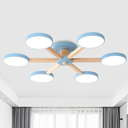 Contemporary Sputnik Semi Flush Light Metal 6/8 Heads Close to Ceiling Lamp in Pink/Blue for Bedroom 6 Blue Clearhalo 'Ceiling Lights' 'Close To Ceiling Lights' 'Close to ceiling' 'Semi-flushmount' Lighting' 290402