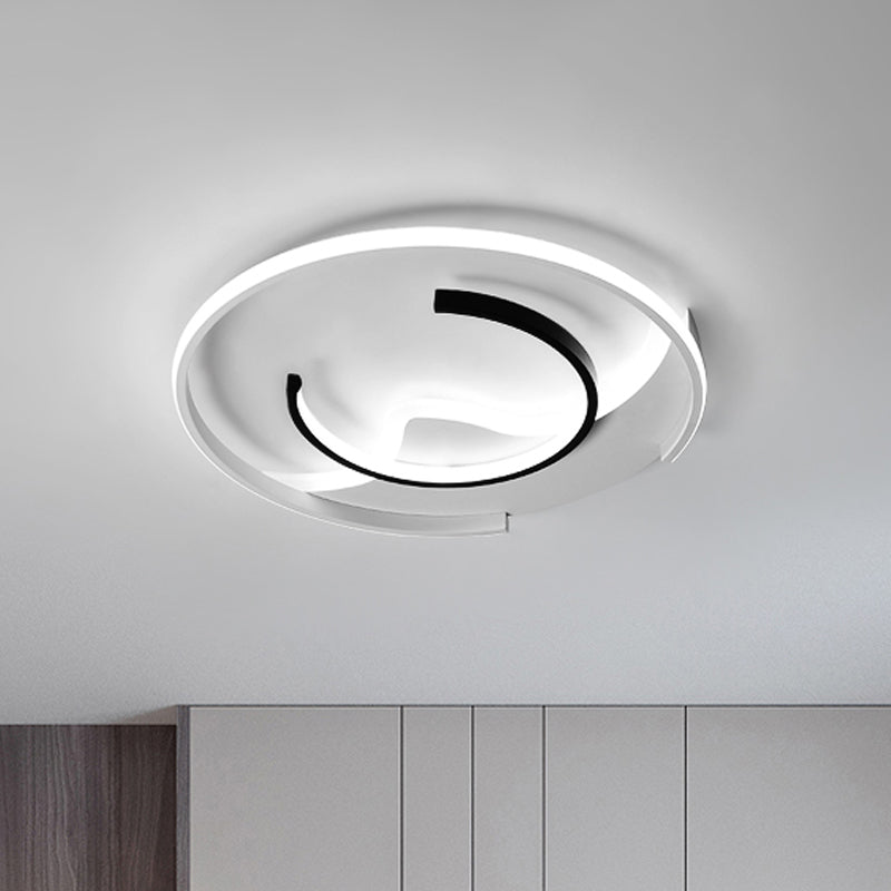 Acrylic Semicircle Ceiling Lighting Simple Style Black and White 16"/19.5" Wide LED Flush Mount Light, Warm Light/Remote Control Stepless Dimming Black-White Remote Control Stepless Dimming Clearhalo 'Ceiling Lights' 'Close To Ceiling Lights' 'Close to ceiling' 'Flush mount' Lighting' 290445