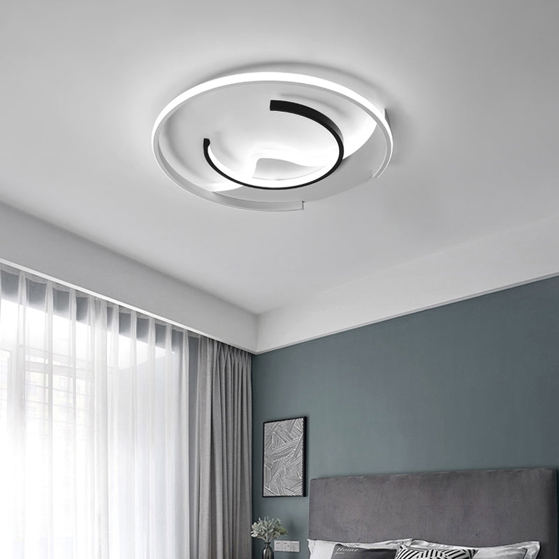 Acrylic Semicircle Ceiling Lighting Simple Style Black and White 16"/19.5" Wide LED Flush Mount Light, Warm Light/Remote Control Stepless Dimming Clearhalo 'Ceiling Lights' 'Close To Ceiling Lights' 'Close to ceiling' 'Flush mount' Lighting' 290446