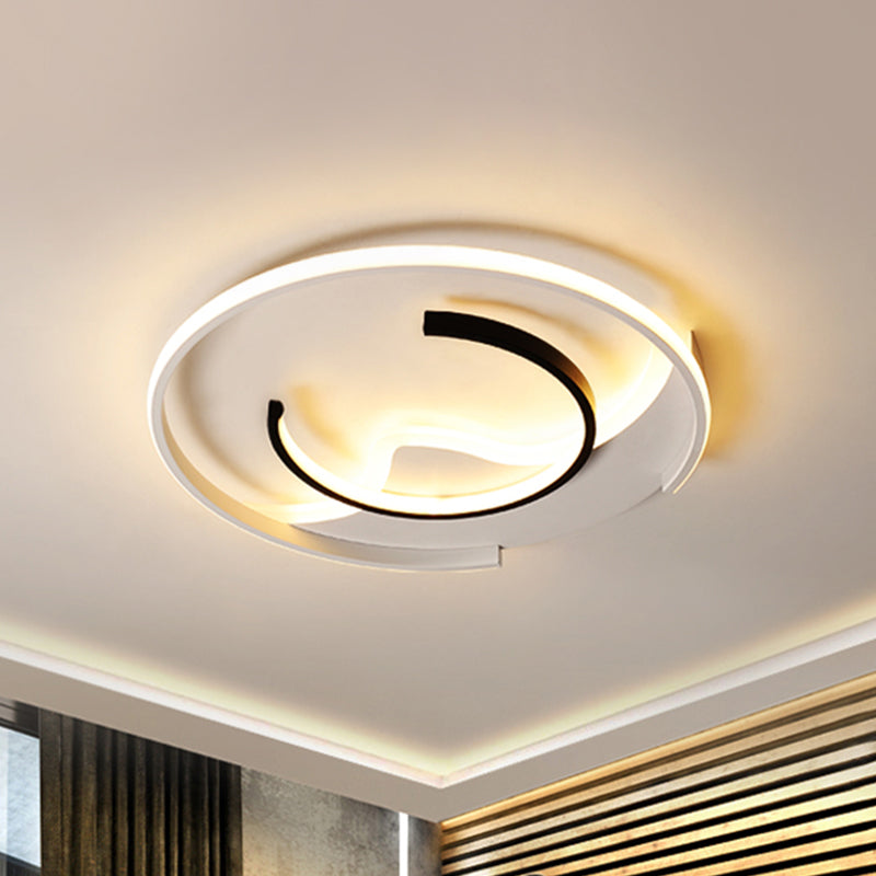 Acrylic Semicircle Ceiling Lighting Simple Style Black and White 16"/19.5" Wide LED Flush Mount Light, Warm Light/Remote Control Stepless Dimming Black-White Warm Clearhalo 'Ceiling Lights' 'Close To Ceiling Lights' 'Close to ceiling' 'Flush mount' Lighting' 290447