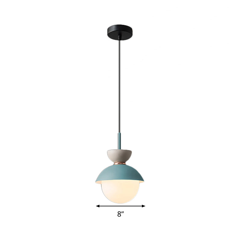 Hourglass Pendant Light Macaron Metal 1 Light Dark Blue and Gray/Dark Blue and Pink/Dark Blue and Pink Hanging Light with Globe White Glass Shade Clearhalo 'Ceiling Lights' 'Modern Pendants' 'Modern' 'Pendant Lights' 'Pendants' Lighting' 290457