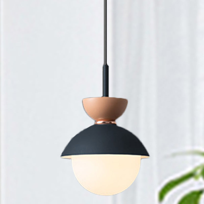 Hourglass Pendant Light Macaron Metal 1 Light Dark Blue and Gray/Dark Blue and Pink/Dark Blue and Pink Hanging Light with Globe White Glass Shade Pink Navy Blue Clearhalo 'Ceiling Lights' 'Modern Pendants' 'Modern' 'Pendant Lights' 'Pendants' Lighting' 290458