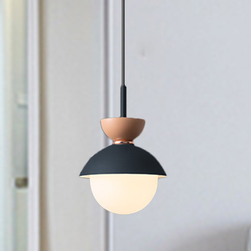 Hourglass Pendant Light Macaron Metal 1 Light Dark Blue and Gray/Dark Blue and Pink/Dark Blue and Pink Hanging Light with Globe White Glass Shade Clearhalo 'Ceiling Lights' 'Modern Pendants' 'Modern' 'Pendant Lights' 'Pendants' Lighting' 290459