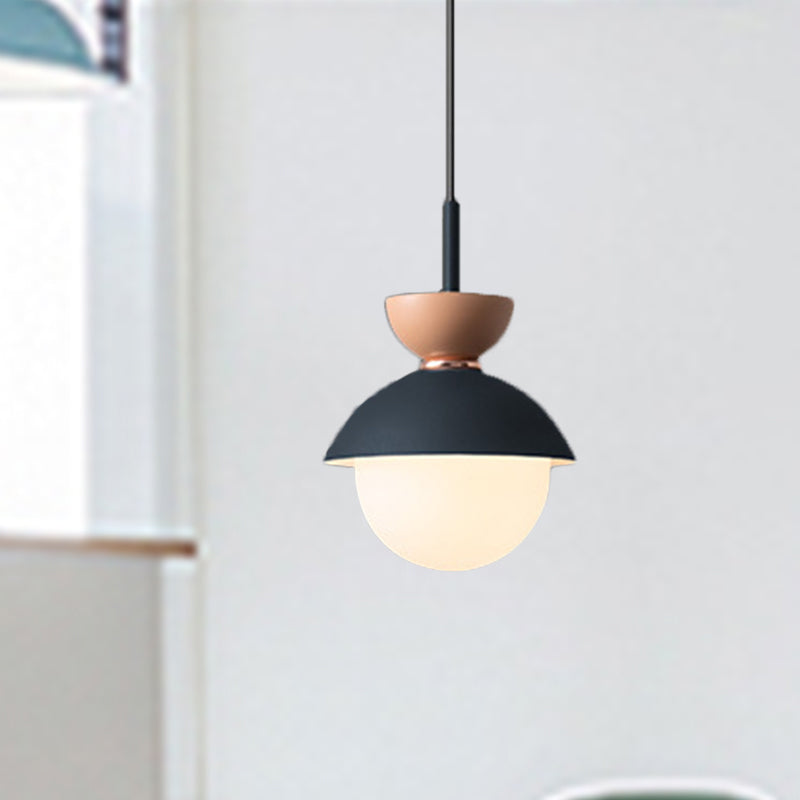 Hourglass Pendant Light Macaron Metal 1 Light Dark Blue and Gray/Dark Blue and Pink/Dark Blue and Pink Hanging Light with Globe White Glass Shade Clearhalo 'Ceiling Lights' 'Modern Pendants' 'Modern' 'Pendant Lights' 'Pendants' Lighting' 290460