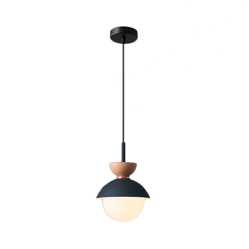 Hourglass Pendant Light Macaron Metal 1 Light Dark Blue and Gray/Dark Blue and Pink/Dark Blue and Pink Hanging Light with Globe White Glass Shade Clearhalo 'Ceiling Lights' 'Modern Pendants' 'Modern' 'Pendant Lights' 'Pendants' Lighting' 290462