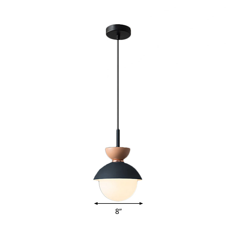 Hourglass Pendant Light Macaron Metal 1 Light Dark Blue and Gray/Dark Blue and Pink/Dark Blue and Pink Hanging Light with Globe White Glass Shade Clearhalo 'Ceiling Lights' 'Modern Pendants' 'Modern' 'Pendant Lights' 'Pendants' Lighting' 290463