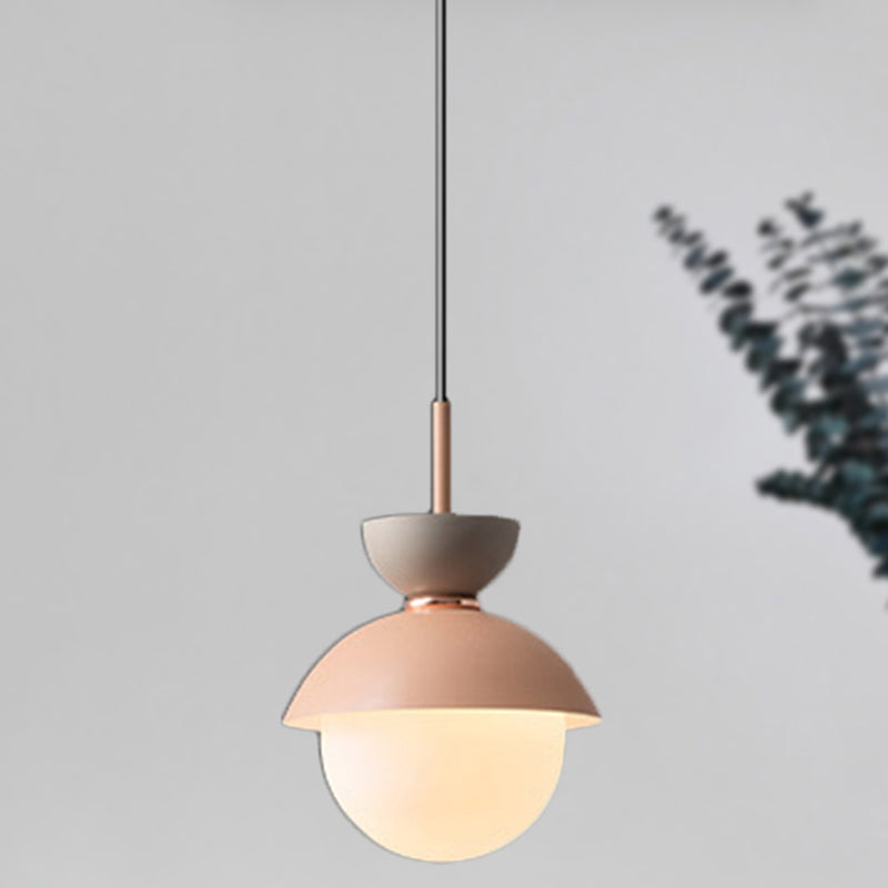 Hourglass Pendant Light Macaron Metal 1 Light Dark Blue and Gray/Dark Blue and Pink/Dark Blue and Pink Hanging Light with Globe White Glass Shade Grey Pink Clearhalo 'Ceiling Lights' 'Modern Pendants' 'Modern' 'Pendant Lights' 'Pendants' Lighting' 290464