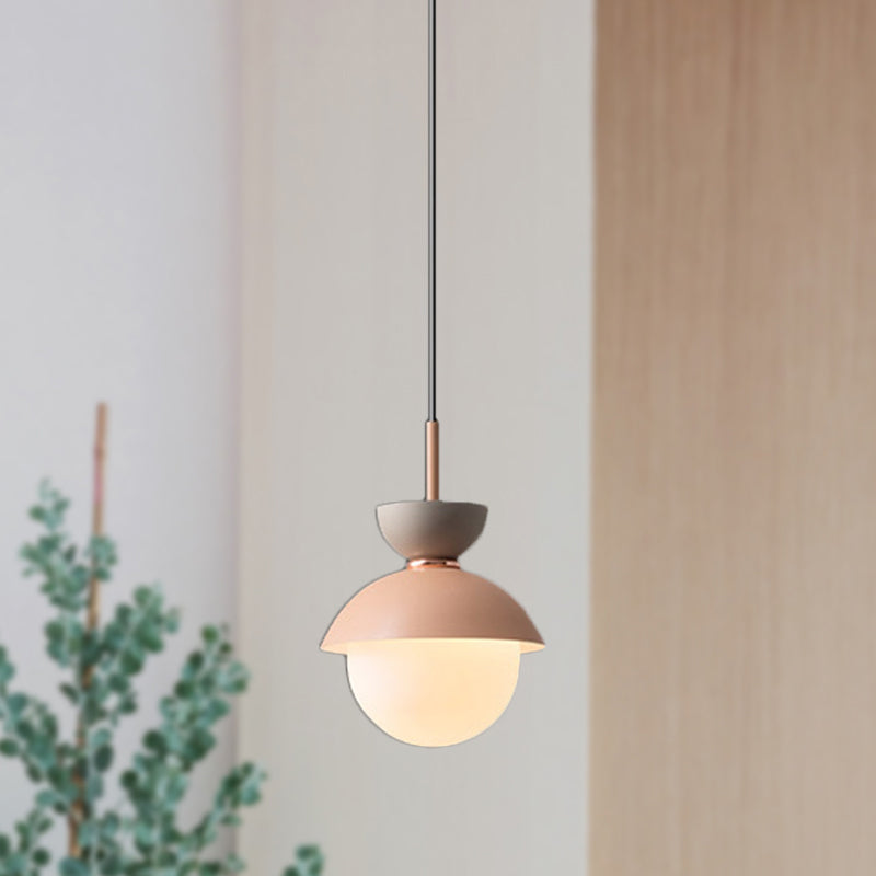 Hourglass Pendant Light Macaron Metal 1 Light Dark Blue and Gray/Dark Blue and Pink/Dark Blue and Pink Hanging Light with Globe White Glass Shade Clearhalo 'Ceiling Lights' 'Modern Pendants' 'Modern' 'Pendant Lights' 'Pendants' Lighting' 290465
