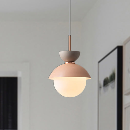 Hourglass Pendant Light Macaron Metal 1 Light Dark Blue and Gray/Dark Blue and Pink/Dark Blue and Pink Hanging Light with Globe White Glass Shade Clearhalo 'Ceiling Lights' 'Modern Pendants' 'Modern' 'Pendant Lights' 'Pendants' Lighting' 290466