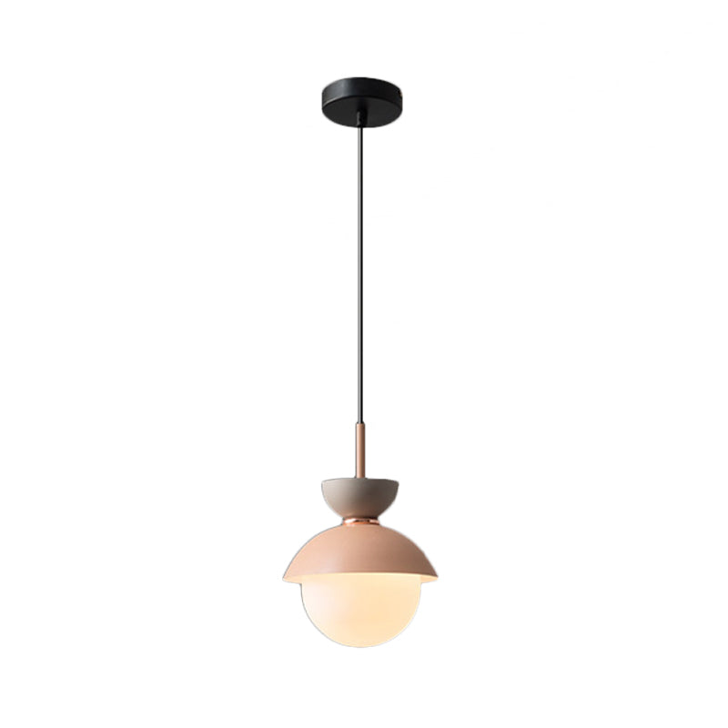 Hourglass Pendant Light Macaron Metal 1 Light Dark Blue and Gray/Dark Blue and Pink/Dark Blue and Pink Hanging Light with Globe White Glass Shade Clearhalo 'Ceiling Lights' 'Modern Pendants' 'Modern' 'Pendant Lights' 'Pendants' Lighting' 290468