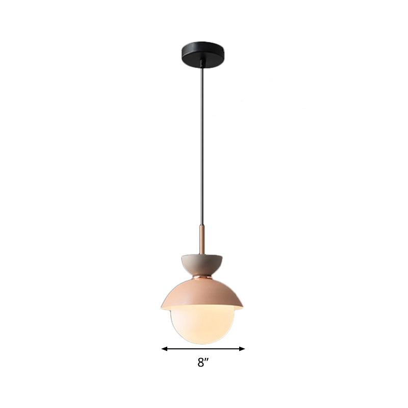 Hourglass Pendant Light Macaron Metal 1 Light Dark Blue and Gray/Dark Blue and Pink/Dark Blue and Pink Hanging Light with Globe White Glass Shade Clearhalo 'Ceiling Lights' 'Modern Pendants' 'Modern' 'Pendant Lights' 'Pendants' Lighting' 290469