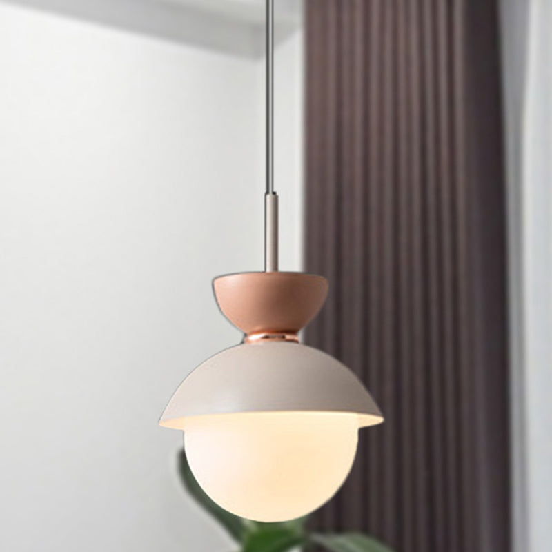 Hourglass Pendant Light Macaron Metal 1 Light Dark Blue and Gray/Dark Blue and Pink/Dark Blue and Pink Hanging Light with Globe White Glass Shade Pink Gray Clearhalo 'Ceiling Lights' 'Modern Pendants' 'Modern' 'Pendant Lights' 'Pendants' Lighting' 290470