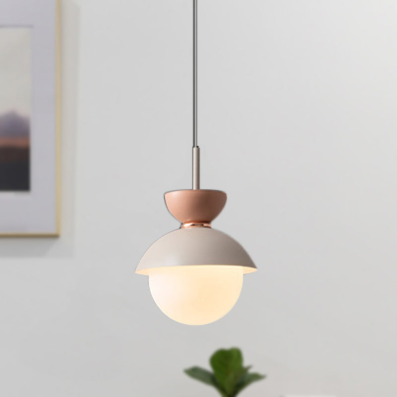 Hourglass Pendant Light Macaron Metal 1 Light Dark Blue and Gray/Dark Blue and Pink/Dark Blue and Pink Hanging Light with Globe White Glass Shade Clearhalo 'Ceiling Lights' 'Modern Pendants' 'Modern' 'Pendant Lights' 'Pendants' Lighting' 290471