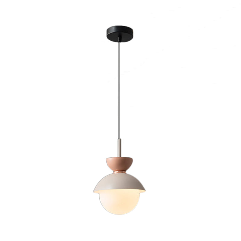 Hourglass Pendant Light Macaron Metal 1 Light Dark Blue and Gray/Dark Blue and Pink/Dark Blue and Pink Hanging Light with Globe White Glass Shade Clearhalo 'Ceiling Lights' 'Modern Pendants' 'Modern' 'Pendant Lights' 'Pendants' Lighting' 290474