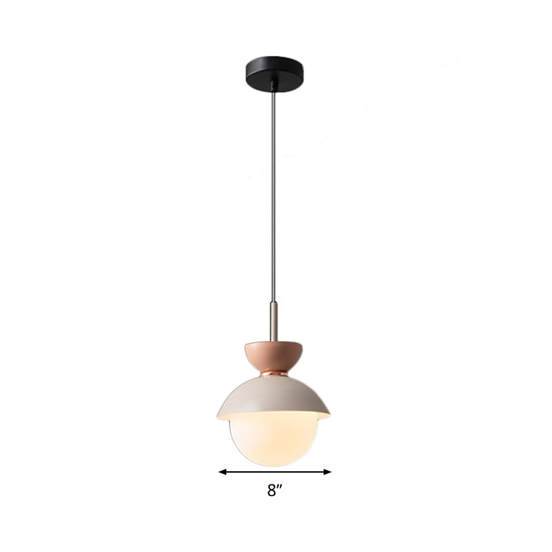 Hourglass Pendant Light Macaron Metal 1 Light Dark Blue and Gray/Dark Blue and Pink/Dark Blue and Pink Hanging Light with Globe White Glass Shade Clearhalo 'Ceiling Lights' 'Modern Pendants' 'Modern' 'Pendant Lights' 'Pendants' Lighting' 290475
