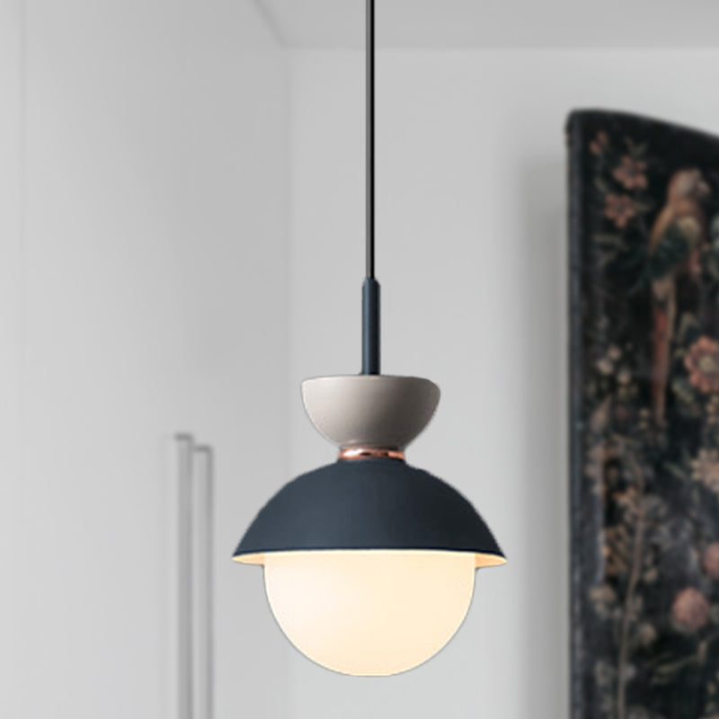 Hourglass Pendant Light Macaron Metal 1 Light Dark Blue and Gray/Dark Blue and Pink/Dark Blue and Pink Hanging Light with Globe White Glass Shade Grey Navy Blue Clearhalo 'Ceiling Lights' 'Modern Pendants' 'Modern' 'Pendant Lights' 'Pendants' Lighting' 290482