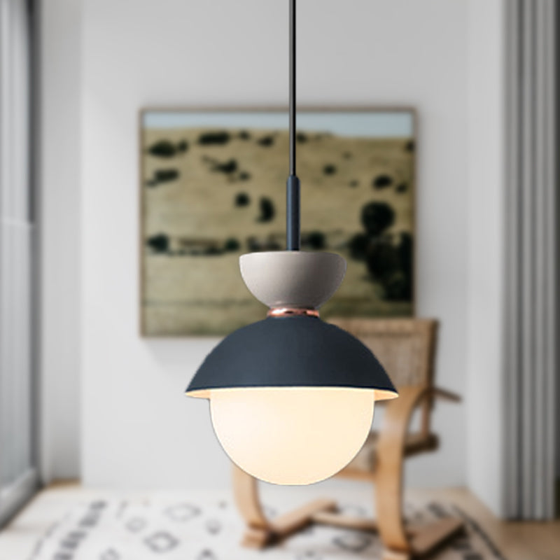Hourglass Pendant Light Macaron Metal 1 Light Dark Blue and Gray/Dark Blue and Pink/Dark Blue and Pink Hanging Light with Globe White Glass Shade Clearhalo 'Ceiling Lights' 'Modern Pendants' 'Modern' 'Pendant Lights' 'Pendants' Lighting' 290483