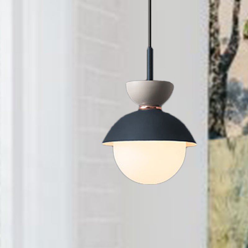 Hourglass Pendant Light Macaron Metal 1 Light Dark Blue and Gray/Dark Blue and Pink/Dark Blue and Pink Hanging Light with Globe White Glass Shade Clearhalo 'Ceiling Lights' 'Modern Pendants' 'Modern' 'Pendant Lights' 'Pendants' Lighting' 290484