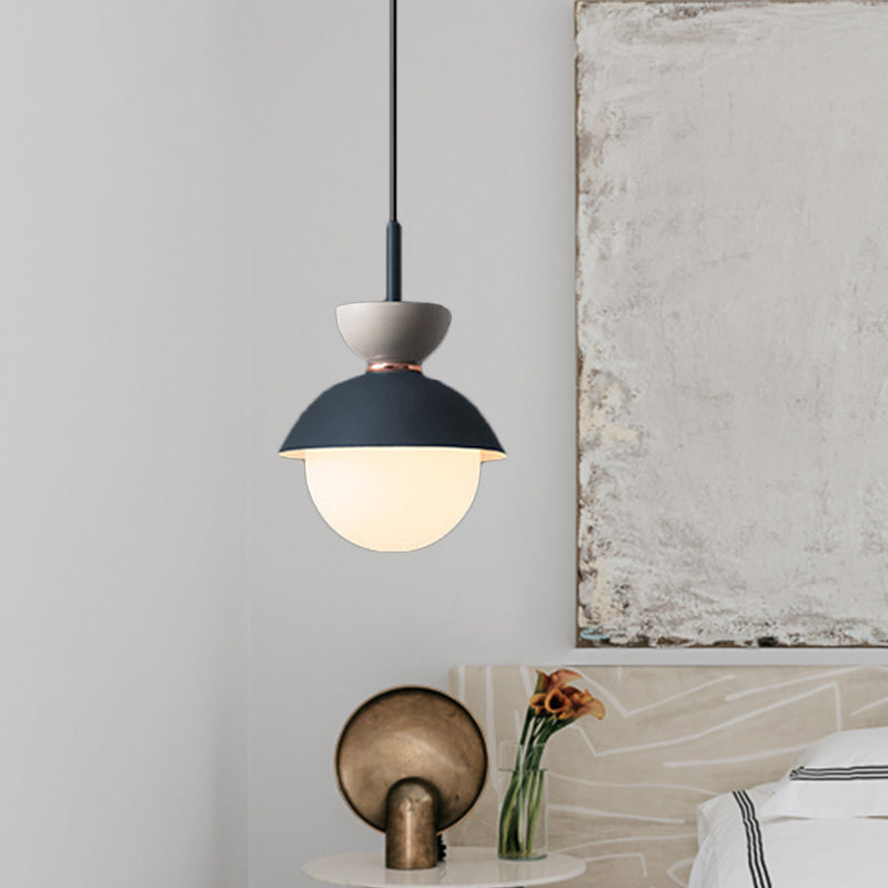 Hourglass Pendant Light Macaron Metal 1 Light Dark Blue and Gray/Dark Blue and Pink/Dark Blue and Pink Hanging Light with Globe White Glass Shade Clearhalo 'Ceiling Lights' 'Modern Pendants' 'Modern' 'Pendant Lights' 'Pendants' Lighting' 290485