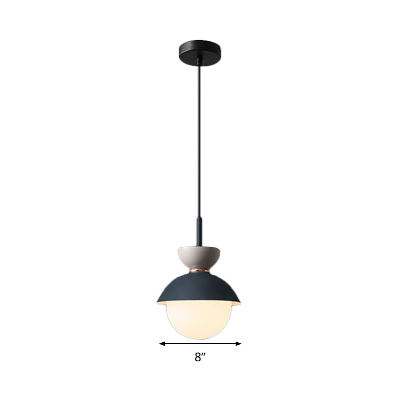 Hourglass Pendant Light Macaron Metal 1 Light Dark Blue and Gray/Dark Blue and Pink/Dark Blue and Pink Hanging Light with Globe White Glass Shade Clearhalo 'Ceiling Lights' 'Modern Pendants' 'Modern' 'Pendant Lights' 'Pendants' Lighting' 290487
