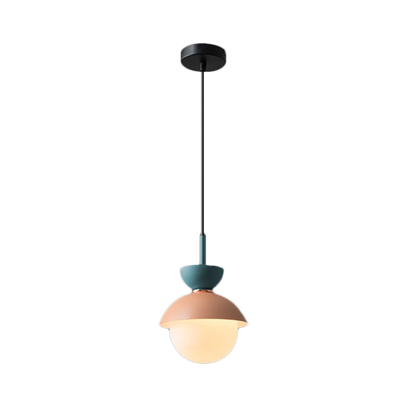 Hourglass Pendant Light Macaron Metal 1 Light Dark Blue and Gray/Dark Blue and Pink/Dark Blue and Pink Hanging Light with Globe White Glass Shade Clearhalo 'Ceiling Lights' 'Modern Pendants' 'Modern' 'Pendant Lights' 'Pendants' Lighting' 290492