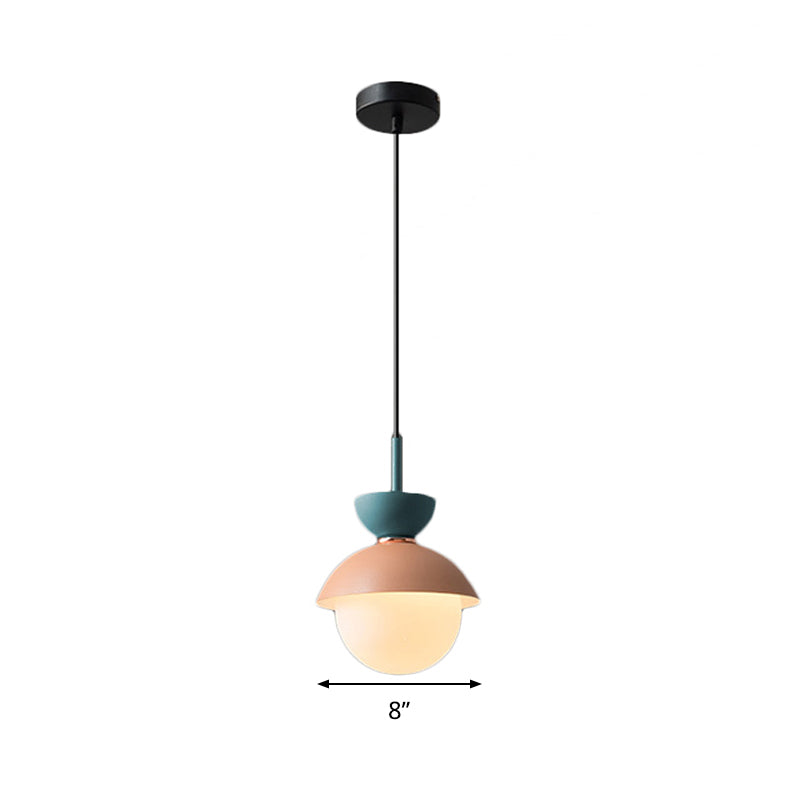 Hourglass Pendant Light Macaron Metal 1 Light Dark Blue and Gray/Dark Blue and Pink/Dark Blue and Pink Hanging Light with Globe White Glass Shade Clearhalo 'Ceiling Lights' 'Modern Pendants' 'Modern' 'Pendant Lights' 'Pendants' Lighting' 290493
