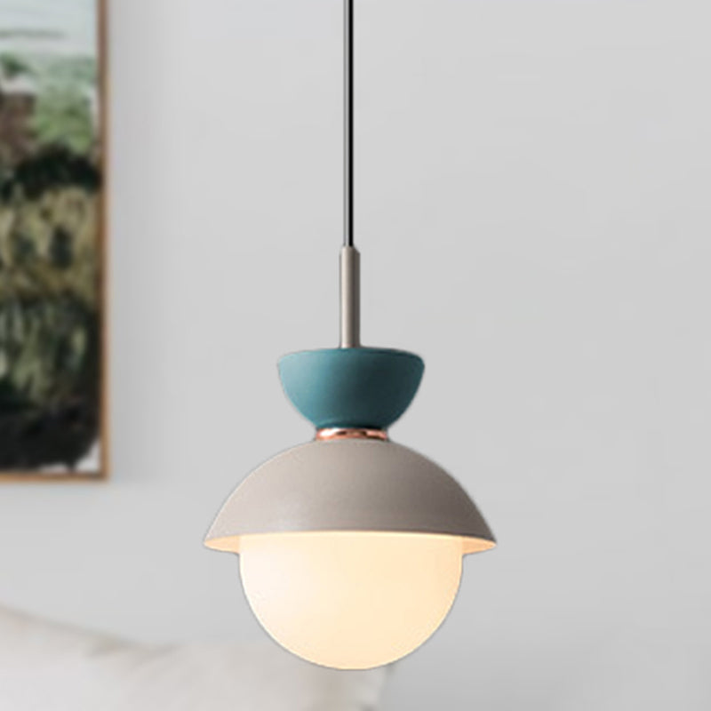 Hourglass Pendant Light Macaron Metal 1 Light Dark Blue and Gray/Dark Blue and Pink/Dark Blue and Pink Hanging Light with Globe White Glass Shade Light Blue Gray Clearhalo 'Ceiling Lights' 'Modern Pendants' 'Modern' 'Pendant Lights' 'Pendants' Lighting' 290494