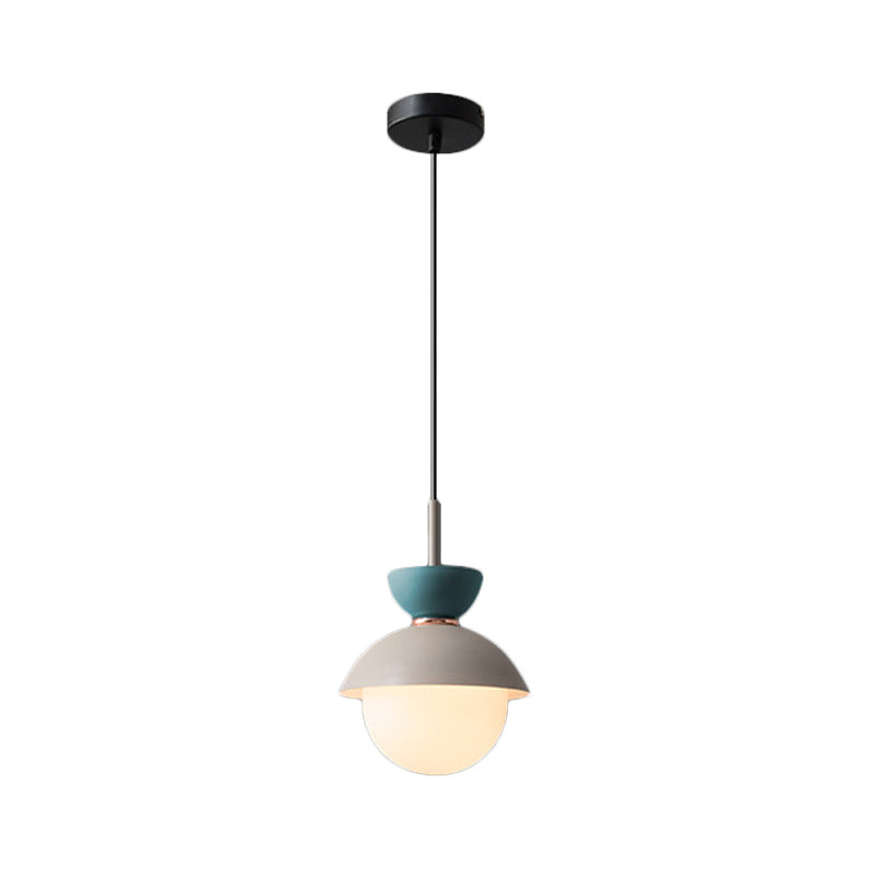 Hourglass Pendant Light Macaron Metal 1 Light Dark Blue and Gray/Dark Blue and Pink/Dark Blue and Pink Hanging Light with Globe White Glass Shade Clearhalo 'Ceiling Lights' 'Modern Pendants' 'Modern' 'Pendant Lights' 'Pendants' Lighting' 290498
