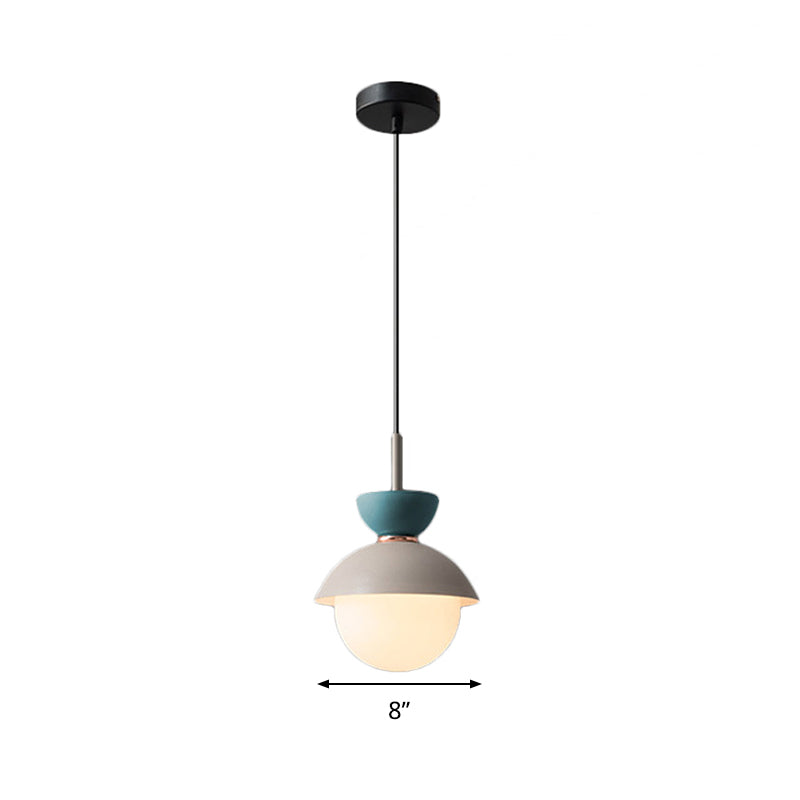 Hourglass Pendant Light Macaron Metal 1 Light Dark Blue and Gray/Dark Blue and Pink/Dark Blue and Pink Hanging Light with Globe White Glass Shade Clearhalo 'Ceiling Lights' 'Modern Pendants' 'Modern' 'Pendant Lights' 'Pendants' Lighting' 290499