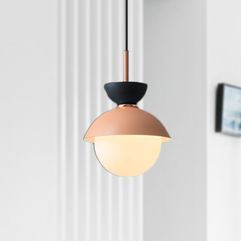Hourglass Pendant Light Macaron Metal 1 Light Dark Blue and Gray/Dark Blue and Pink/Dark Blue and Pink Hanging Light with Globe White Glass Shade Clearhalo 'Ceiling Lights' 'Modern Pendants' 'Modern' 'Pendant Lights' 'Pendants' Lighting' 290501
