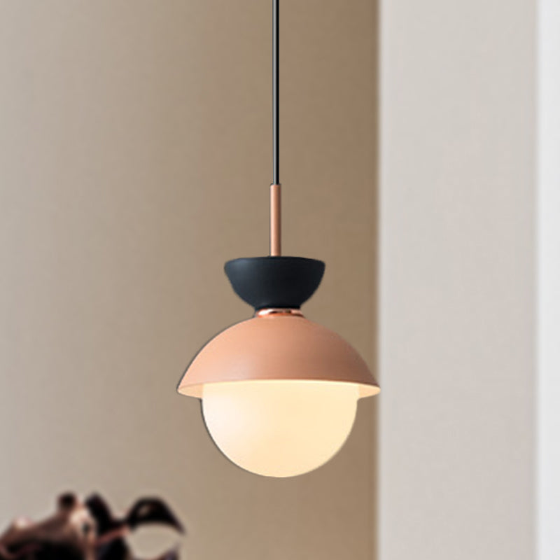 Hourglass Pendant Light Macaron Metal 1 Light Dark Blue and Gray/Dark Blue and Pink/Dark Blue and Pink Hanging Light with Globe White Glass Shade Clearhalo 'Ceiling Lights' 'Modern Pendants' 'Modern' 'Pendant Lights' 'Pendants' Lighting' 290502