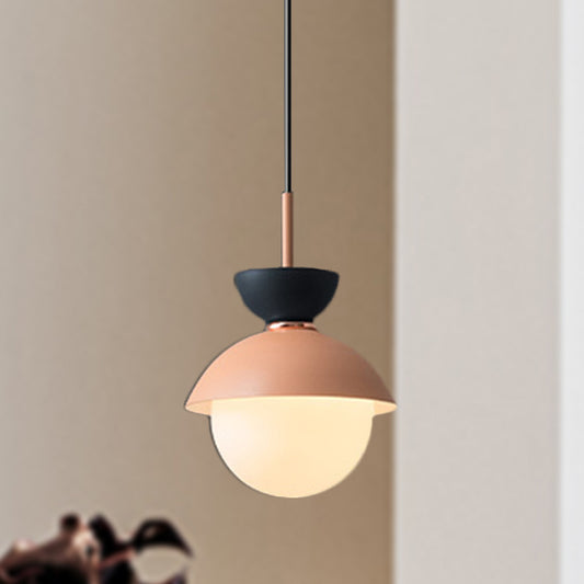 Hourglass Pendant Light Macaron Metal 1 Light Dark Blue and Gray/Dark Blue and Pink/Dark Blue and Pink Hanging Light with Globe White Glass Shade Clearhalo 'Ceiling Lights' 'Modern Pendants' 'Modern' 'Pendant Lights' 'Pendants' Lighting' 290502