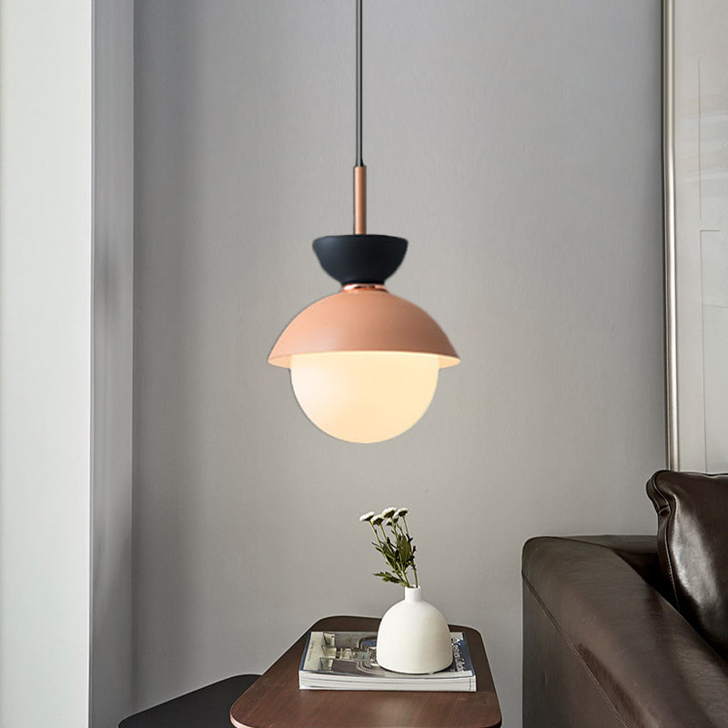 Hourglass Pendant Light Macaron Metal 1 Light Dark Blue and Gray/Dark Blue and Pink/Dark Blue and Pink Hanging Light with Globe White Glass Shade Clearhalo 'Ceiling Lights' 'Modern Pendants' 'Modern' 'Pendant Lights' 'Pendants' Lighting' 290503