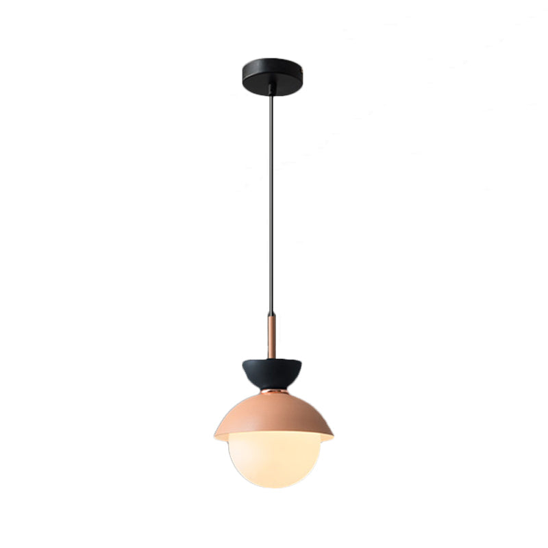 Hourglass Pendant Light Macaron Metal 1 Light Dark Blue and Gray/Dark Blue and Pink/Dark Blue and Pink Hanging Light with Globe White Glass Shade Clearhalo 'Ceiling Lights' 'Modern Pendants' 'Modern' 'Pendant Lights' 'Pendants' Lighting' 290504