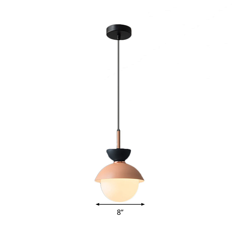Hourglass Pendant Light Macaron Metal 1 Light Dark Blue and Gray/Dark Blue and Pink/Dark Blue and Pink Hanging Light with Globe White Glass Shade Clearhalo 'Ceiling Lights' 'Modern Pendants' 'Modern' 'Pendant Lights' 'Pendants' Lighting' 290505