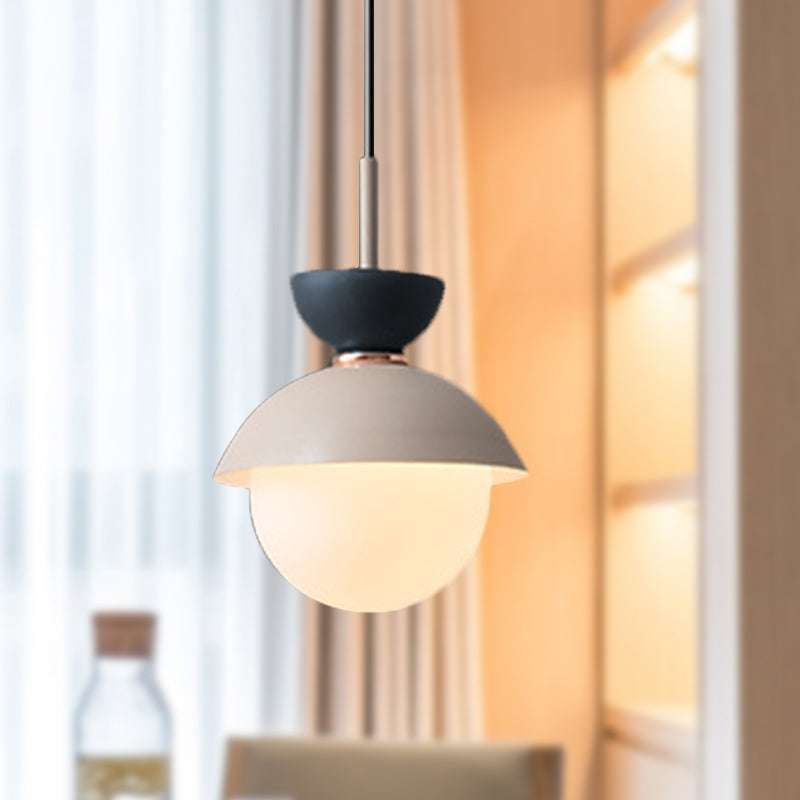 Hourglass Pendant Light Macaron Metal 1 Light Dark Blue and Gray/Dark Blue and Pink/Dark Blue and Pink Hanging Light with Globe White Glass Shade Clearhalo 'Ceiling Lights' 'Modern Pendants' 'Modern' 'Pendant Lights' 'Pendants' Lighting' 290507