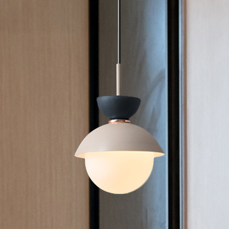Hourglass Pendant Light Macaron Metal 1 Light Dark Blue and Gray/Dark Blue and Pink/Dark Blue and Pink Hanging Light with Globe White Glass Shade Clearhalo 'Ceiling Lights' 'Modern Pendants' 'Modern' 'Pendant Lights' 'Pendants' Lighting' 290508