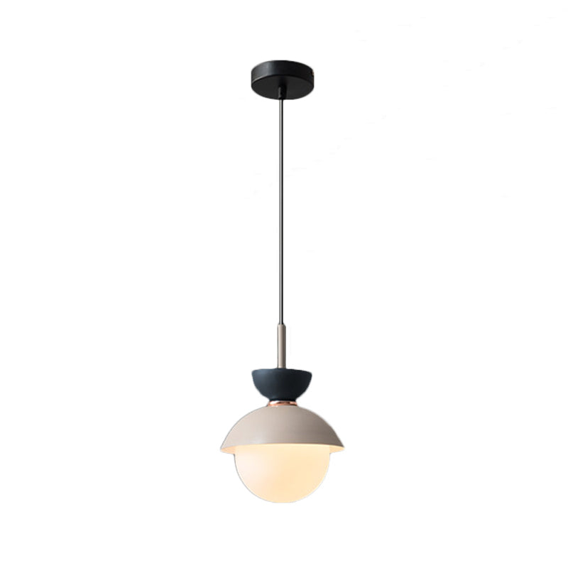 Hourglass Pendant Light Macaron Metal 1 Light Dark Blue and Gray/Dark Blue and Pink/Dark Blue and Pink Hanging Light with Globe White Glass Shade Clearhalo 'Ceiling Lights' 'Modern Pendants' 'Modern' 'Pendant Lights' 'Pendants' Lighting' 290510