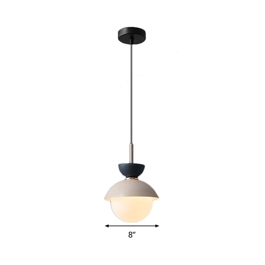 Hourglass Pendant Light Macaron Metal 1 Light Dark Blue and Gray/Dark Blue and Pink/Dark Blue and Pink Hanging Light with Globe White Glass Shade Clearhalo 'Ceiling Lights' 'Modern Pendants' 'Modern' 'Pendant Lights' 'Pendants' Lighting' 290511